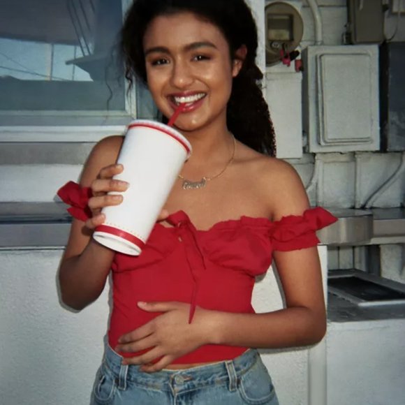 NWT, I.AM.GIA Naomi Ruffle Bustier Top with Sweetheart Neckline, Red, L - Picture 5 of 9